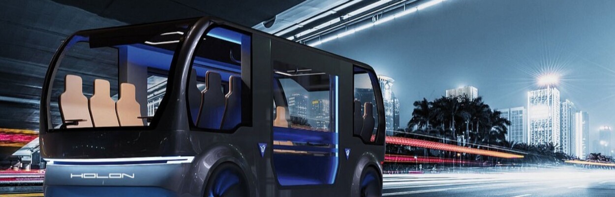 The Holon Mover is an autonomous electric vehicle with a top speed of 37 mph. It has seating for up to 15 passengers. | Benteler
