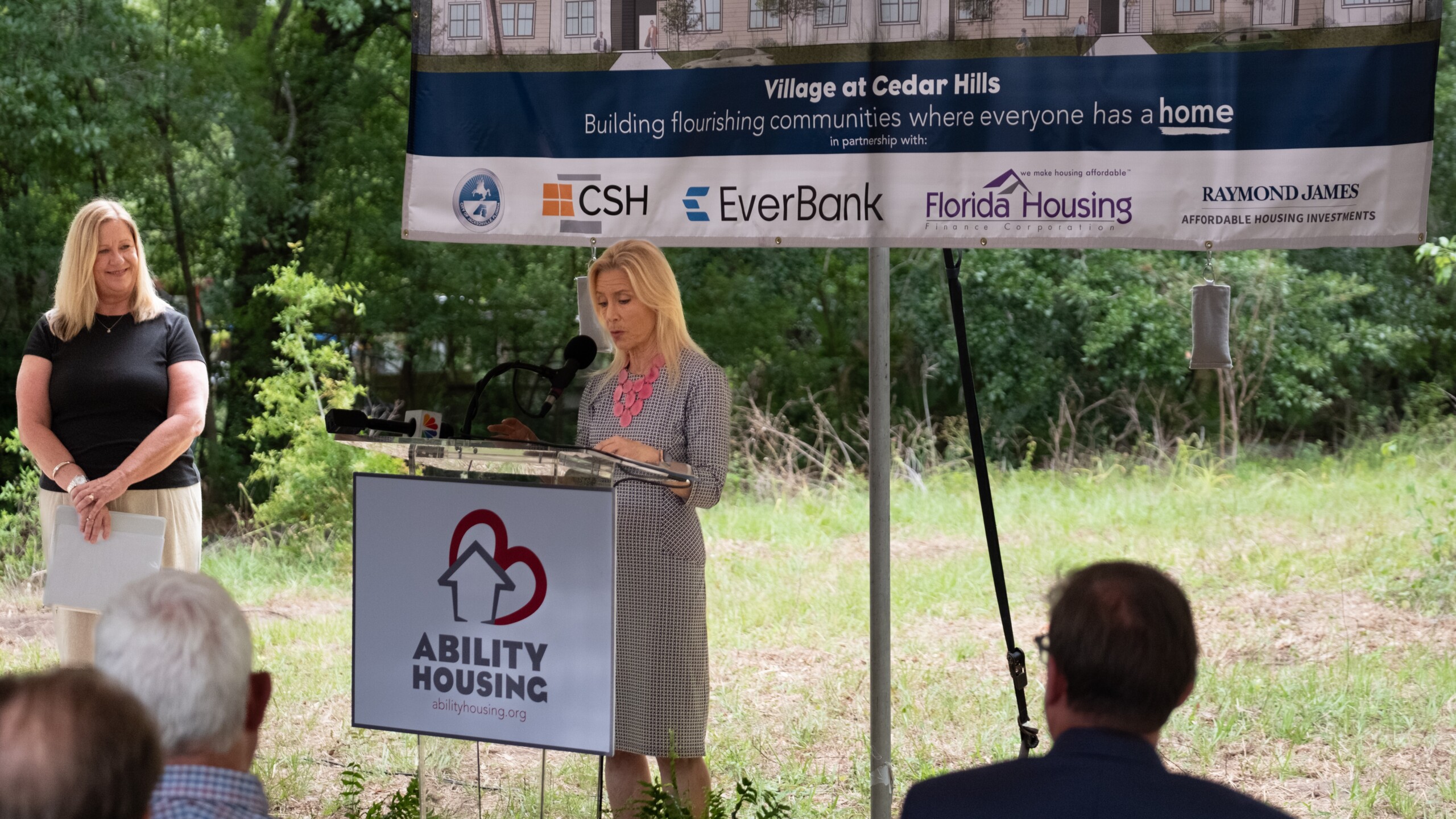 Mayor Donna Deegan speaks at a groundbreaking Monday, May 13, 2024, for the Village at Cedar Hills. At left is Shannon Nazworth, president and CEO of Ability Housing. | Ability Housing