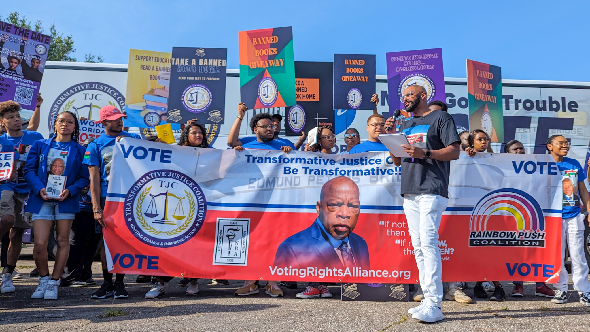 Daryl Jones, board chairman of the Transformative Justice Coalition, advocates for voter rights in June 2023. | Will Brown, Jacksonville Today