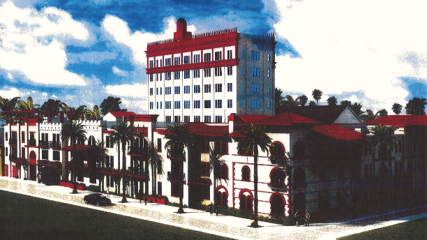 An illustration shows Cathedral Place as it may look if a luxury hotel is approved at the property. | City of St. Augustine.