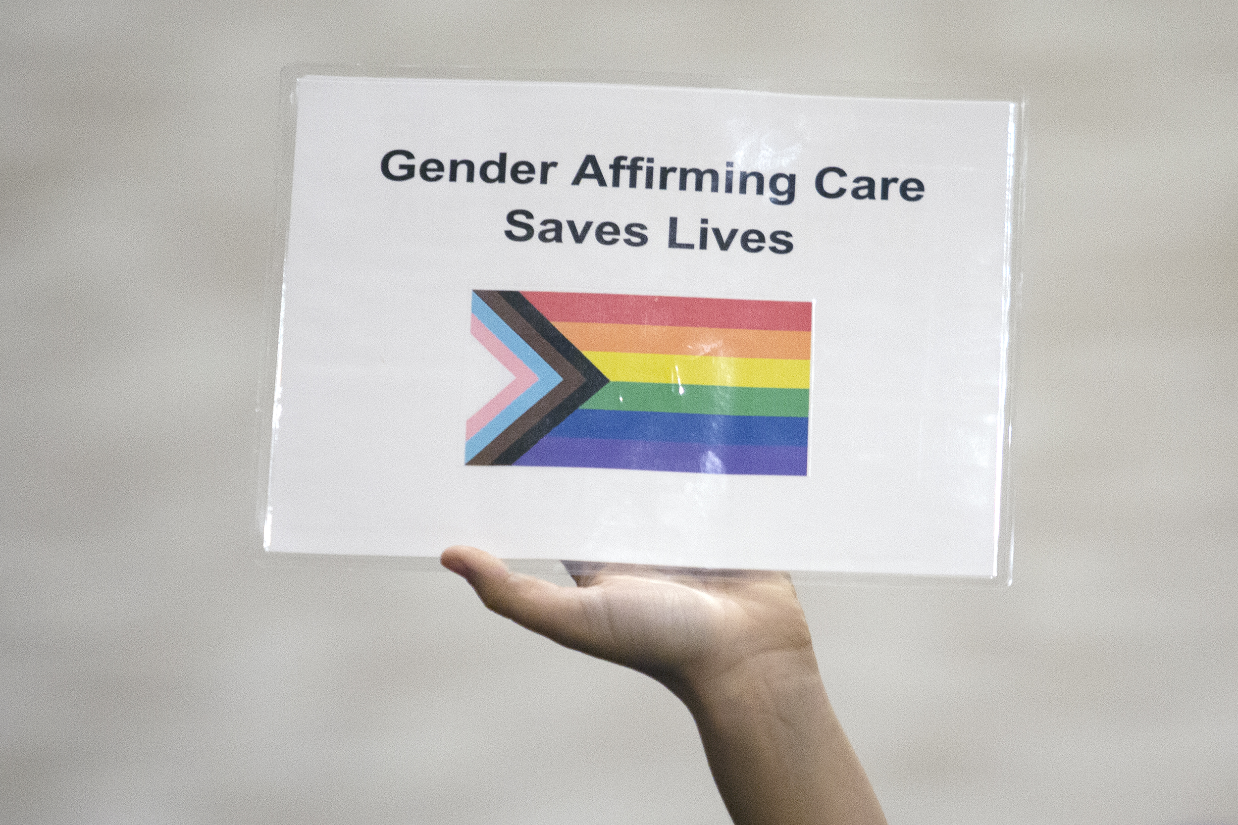 Members of the LGBTQ community protested the gender-affirming care ban at a medical board meeting. | Daylina Miller, WUSF Pubic Media