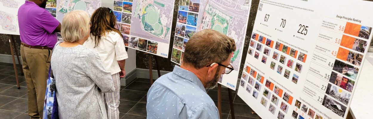 Dozens of people gathered Tuesday, June 25, 2024, at the Main Library to look at three possible redesigns for Metropolitan Park. | Dan Scanlan, Jacksonville Today