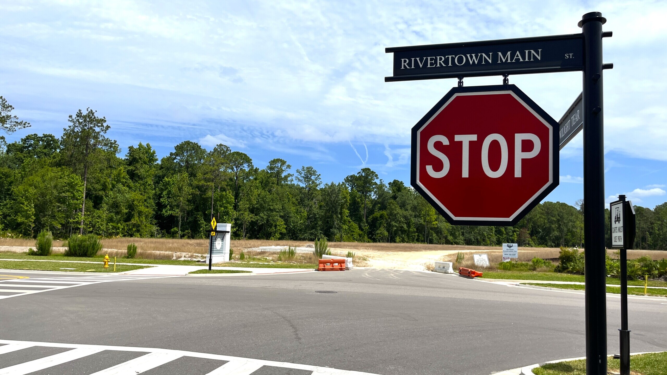 Rivertown Mainstreet is the main thoroughfare in much of the Rivertown development in St. Johns County, south of Fruit Cove. Hundreds of homes lie along the road, as well as a planned K-8 school. | Noah Hertz, Jacksonville Today.