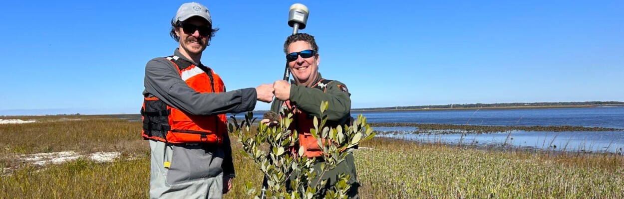 Assistant Professor Scott Jones and ecologist William Vervaeke show mangroves they discovered near Cumberland Island. | University of North Florida