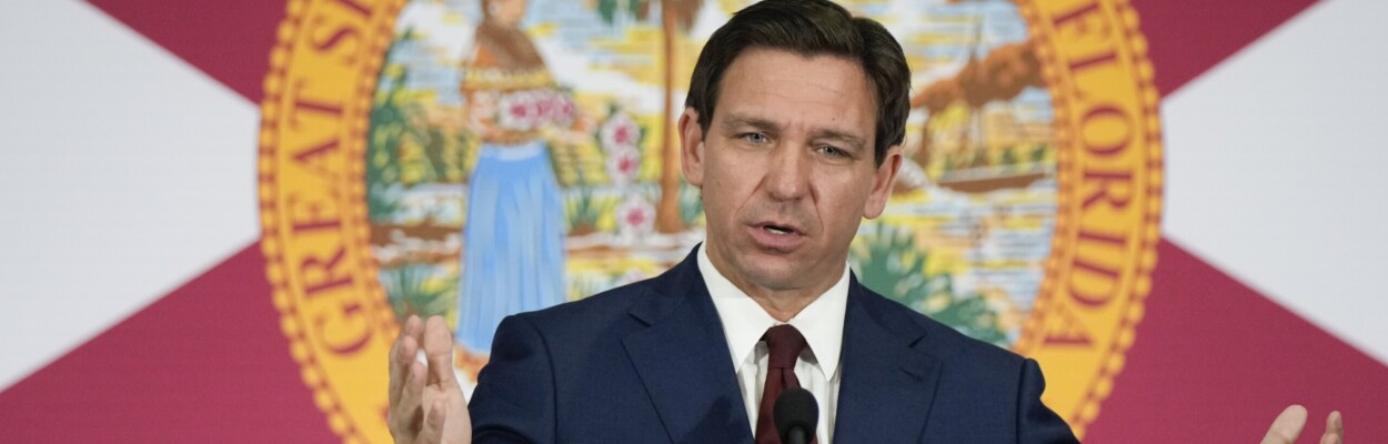 Gov. Ron DeSantis speaks during a news conference May 9, 2023, to sign several education bills and increases in teacher pay. | Rebecca Blackwell, AP