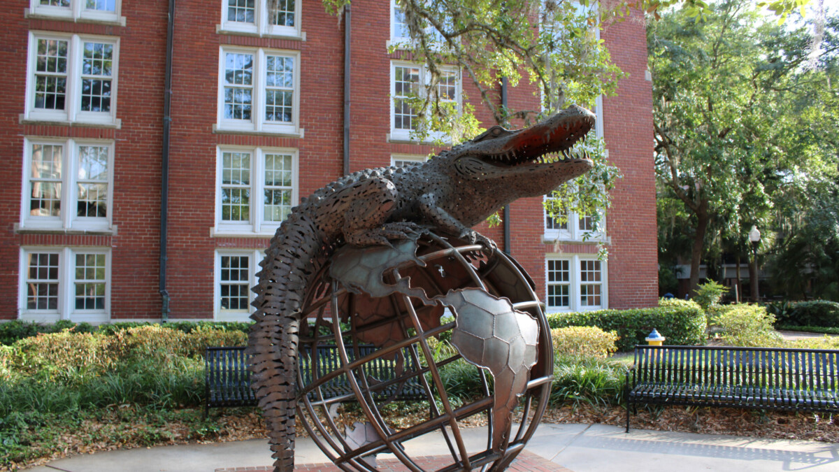 A statue of a gator appears outside Heavener Hall at the University of Florida in Gainesville. | Brooke Johnson, Fresh Take Florida