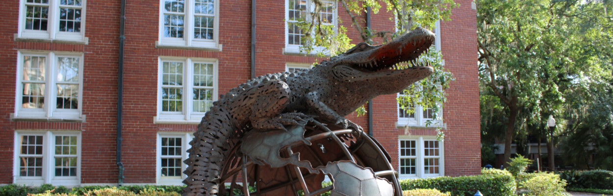 A statue of a gator appears outside Heavener Hall at the University of Florida in Gainesville. | Brooke Johnson, Fresh Take Florida
