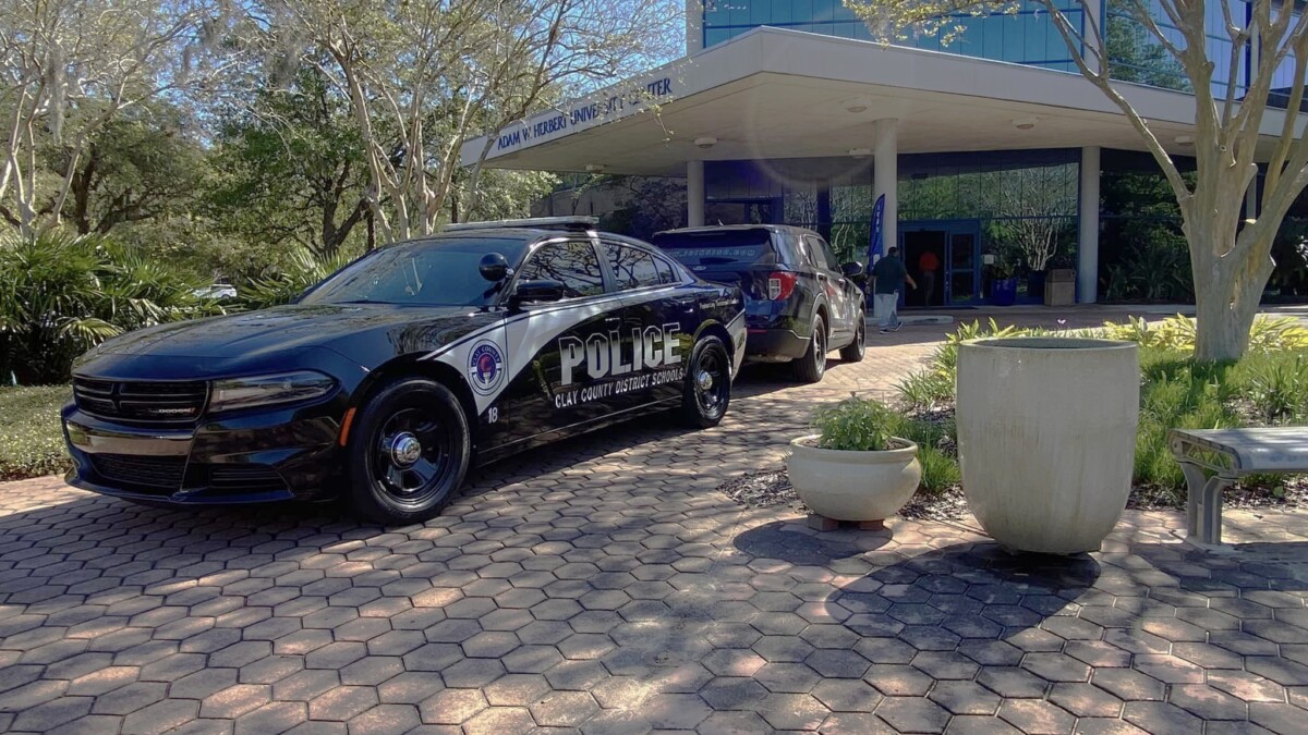 A Clay County school district cruiser is displayed at the University of North Florida. | Clay County District School Police