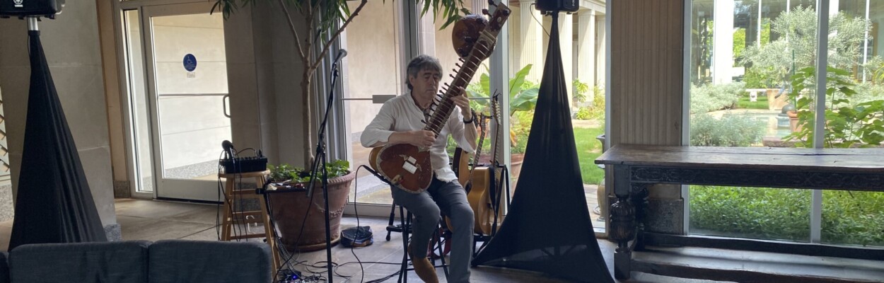 Arvid Smith plays the Sitar at the Cummer Museum of Arts and Gardens during a performance on Wednesday, July 17, 2024. l Steven Ponson, Jacksonville Today.