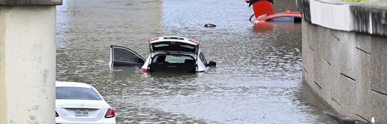 Flooding strands vehicles near downtown Houston on Monday, July 8, 2024, after Hurricane Beryl came ashore in Texas. | Maria Lysaker, AP