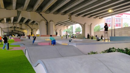 Featured image for “Ollies and kick-flips abound as Artist Walk Skatepark opens”