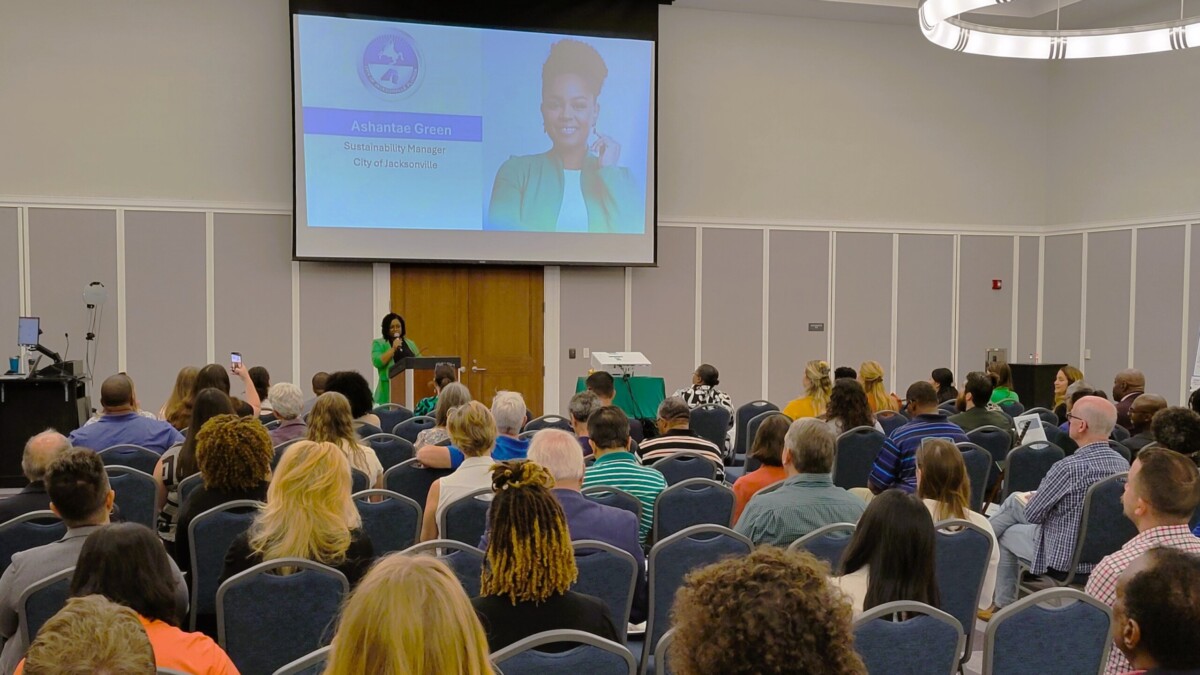 Ashantae Green, Jacksonville’s sustainability manager, speaks at a meeting Thursday to kick off Jacksonville's Comprehensive Climate Action Plan. | Dan Scanlan, Jacksonville Today