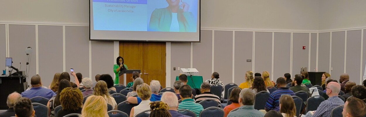 Ashantae Green, Jacksonville’s sustainability manager, speaks at a meeting Thursday to kick off Jacksonville's Comprehensive Climate Action Plan. | Dan Scanlan, Jacksonville Today