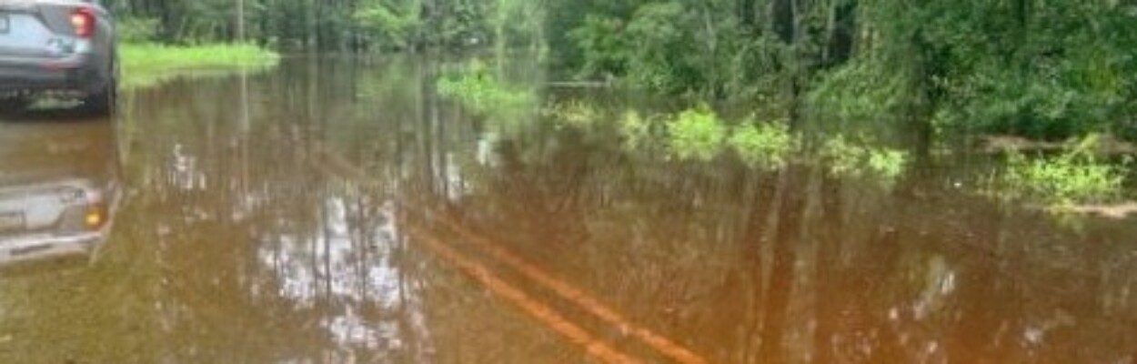 The Black Creek floods Lazy Acres Road in Clay County on Tuesday, Aug. 6, 2024. | Clay County