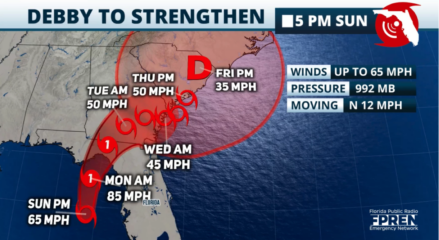 Featured image for “Debby to bring heavy rain, risk of tornadoes, strong winds Monday”