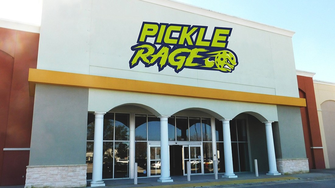 The Jacksonville PickleRage is planned in a former HHGregg store in the Avenues Walk shopping center. | PickleRage via the Jacksonville Daily Record