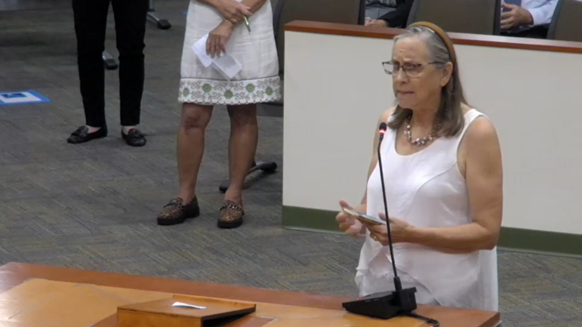 St. Johns County political activist Nicole Crosby speaks at a recent St. Johns County Commission meeting. | Screenshot from St. Johns County livestream.