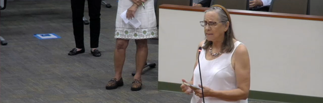 St. Johns County political activist Nicole Crosby speaks at a recent St. Johns County Commission meeting. | Screenshot from St. Johns County livestream.