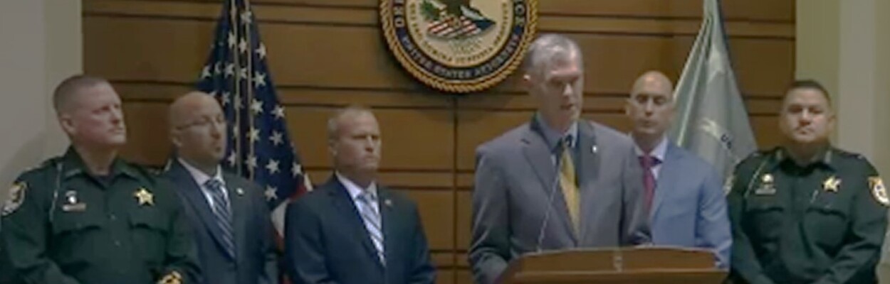 Roger Handberg, U.S. attorney for the Middle District of Florida, joins local and federal law enforcement officials to announce the indictment of two Jacksonville men. | News4Jax