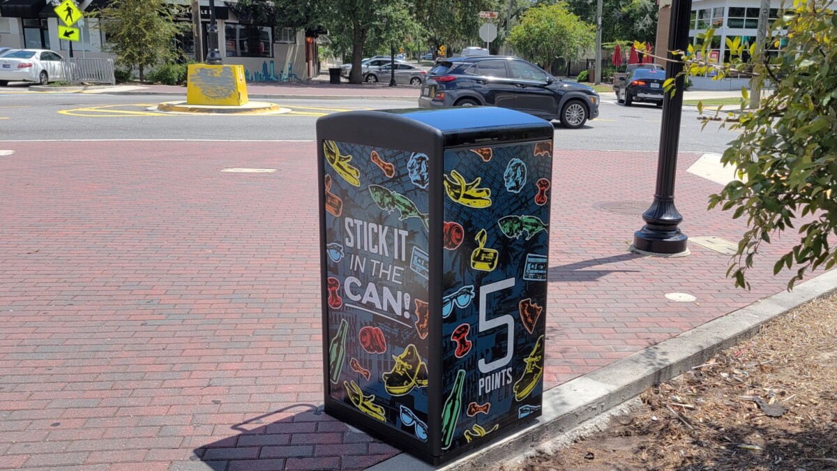 One of the new trash cans stands on Park Street in Five Points. | Dan Scanlan, Jacksonville Today