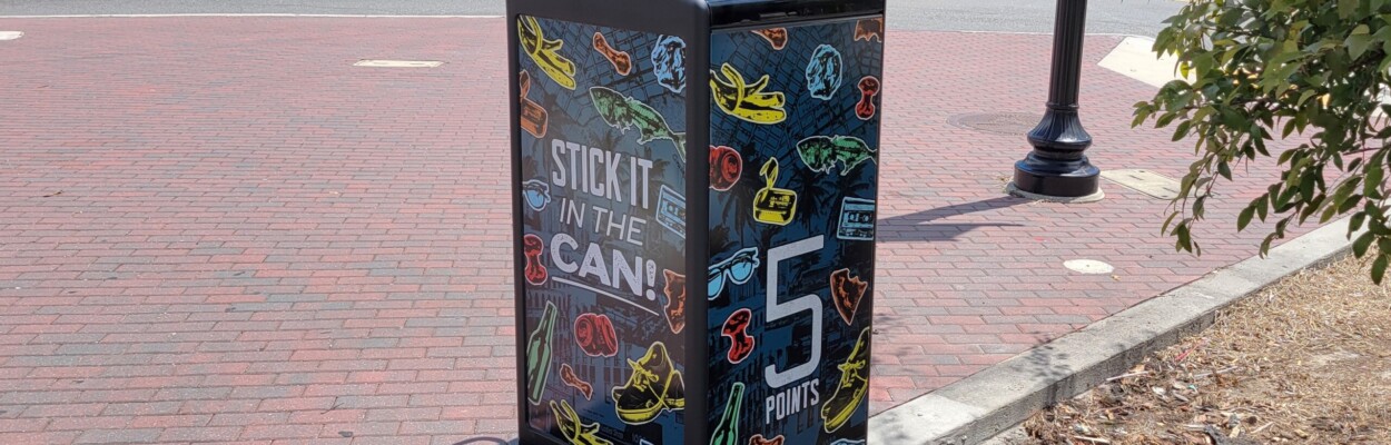 One of the new trash cans stands on Park Street in Five Points. | Dan Scanlan, Jacksonville Today