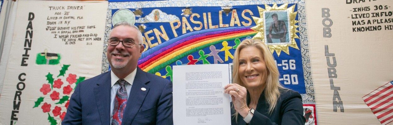 Wednesday, Jacksonville Mayor Donna Deegan and President of the Fast Track Cities Institute José M. Zuniga sign a document allowing the city to join a partnership to help stop the spread of HIV by 2023.