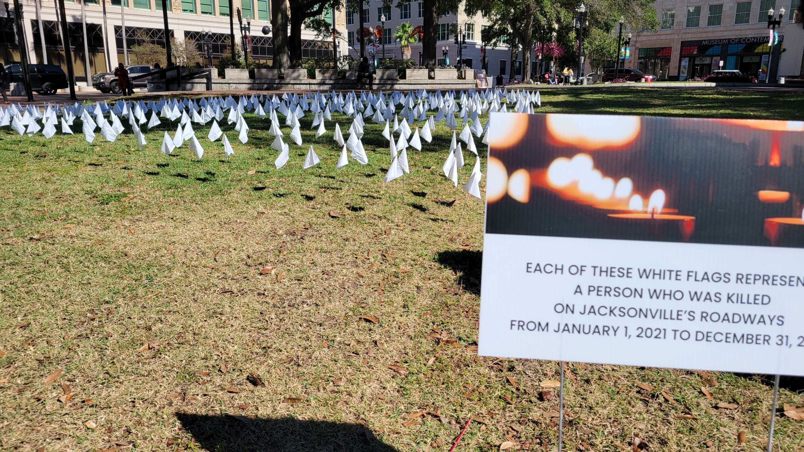 traffic deaths marked by flags