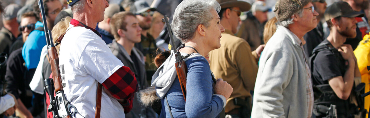 People supporting open carry of guns during a rally in Utah in 2020.