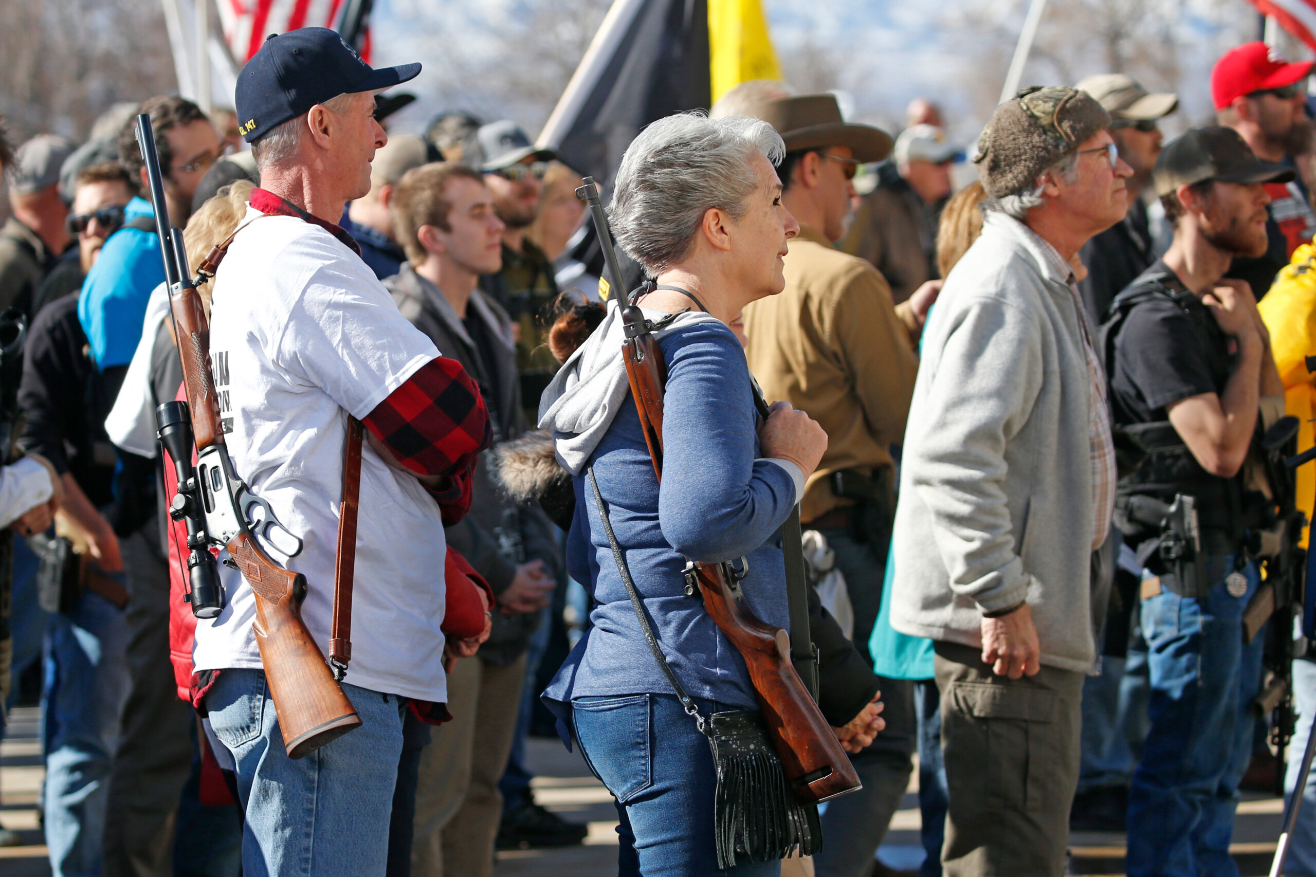 People supporting open carry of guns during a rally in Utah in 2020.