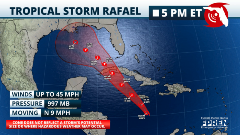 Featured image for “Tropical Storm Rafael forms; watches issued in Florida”