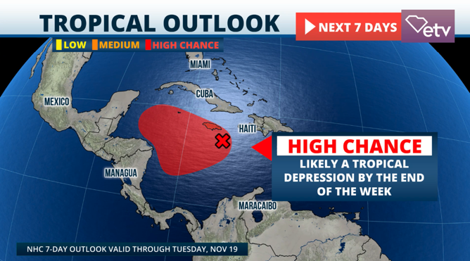 Tropical Storm Sara is likely to form by the weekend.