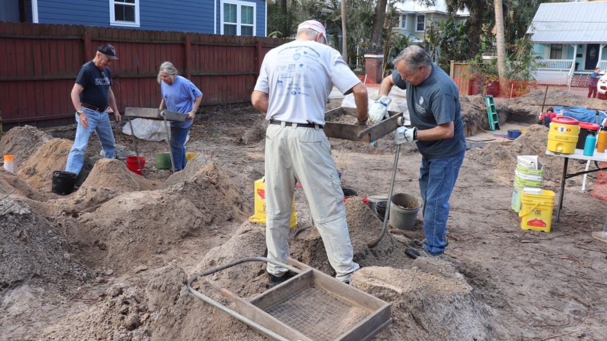 Archaeologists dig at the fort site.