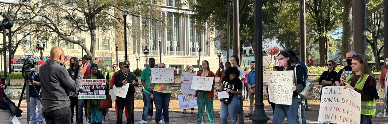 Community members protest a new jail.