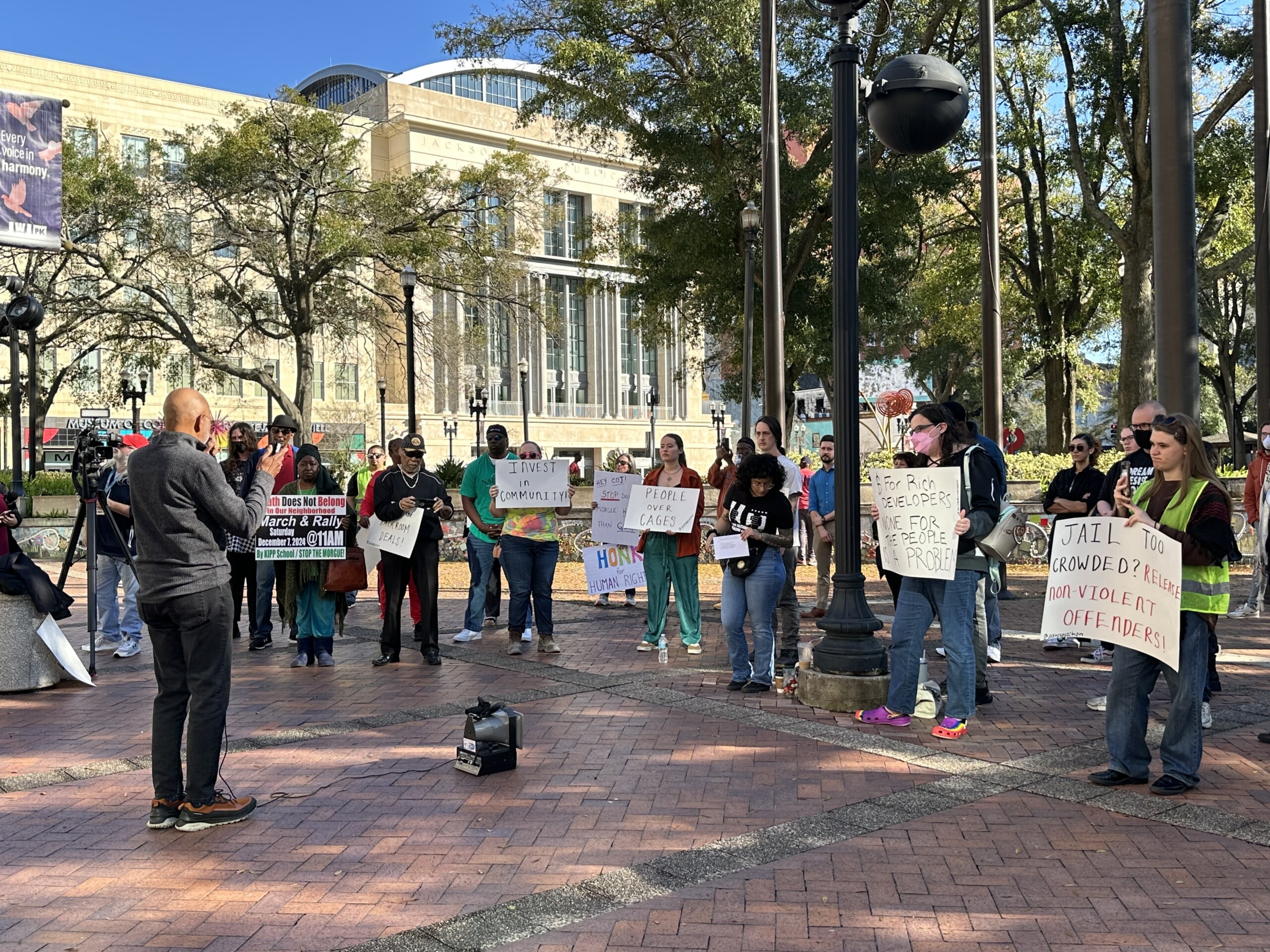 Community members protest a new jail.