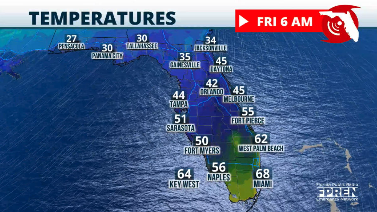 Cold temperatures map