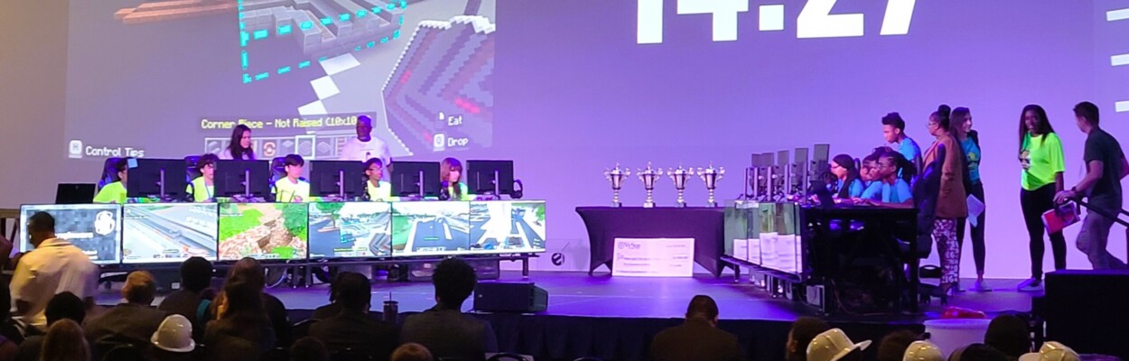 Students from Sandalwood and KIPP Bold City high schools compete in the Minecraft New Jax City Build Challenge Finals