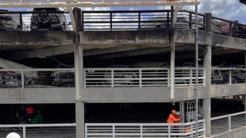Featured image for “60 vehicles still trapped in burned airport parking garage”