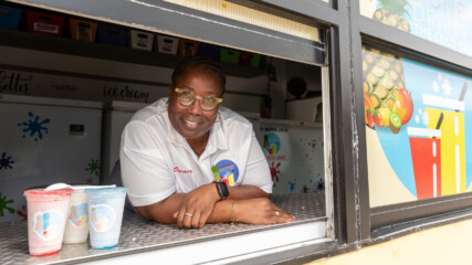 Featured image for “‘Honey Dripper Lady’ eager to bring smiles to VyStar Ballpark”
