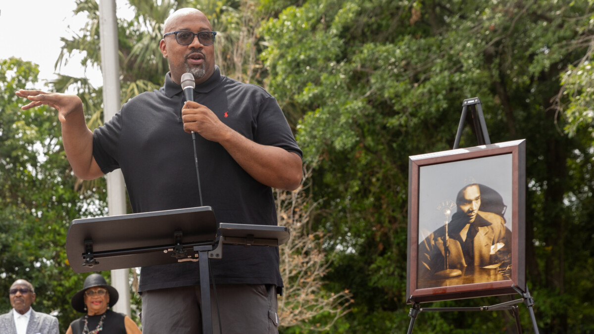 Patrick Edmond speaking at park dedication