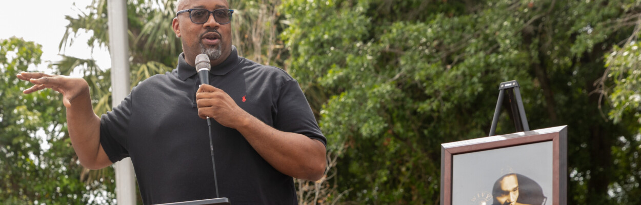 Patrick Edmond speaking at park dedication