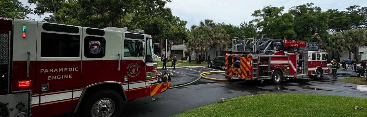 Fire trucks at a fire in St. Johns County