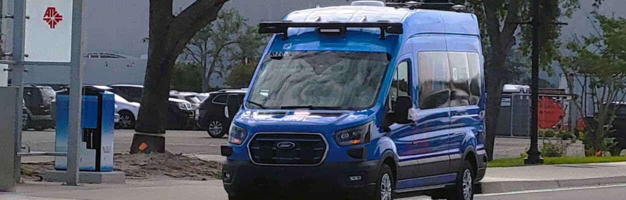 An autonomous van on a test run