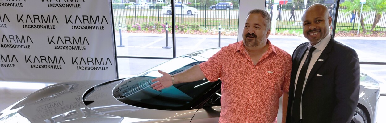 Karma Automotive Dealer Principal Vladimir Ranguelov is shown with Karma Automotive president Marques McCammon