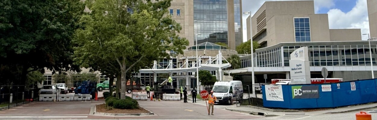 Baptist Health's rotunda entrance, which is now closed.