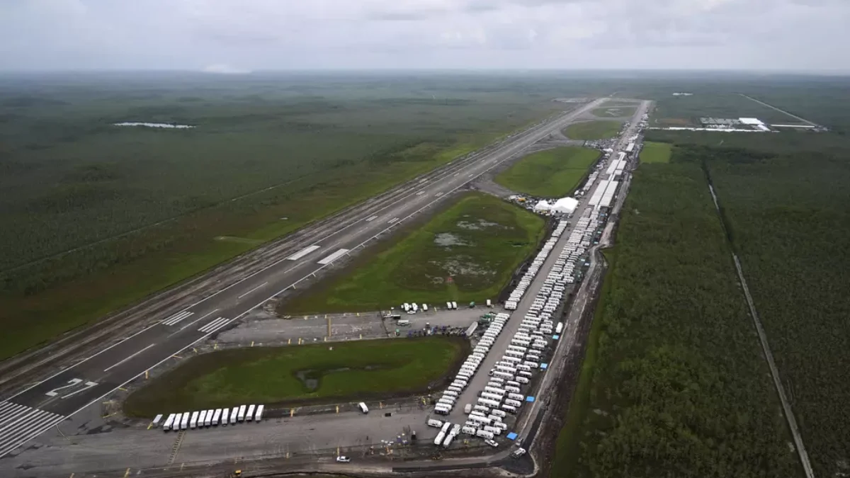 Aerial image of the detention facility dubbed "Alligator Alcatraz in the Everglades