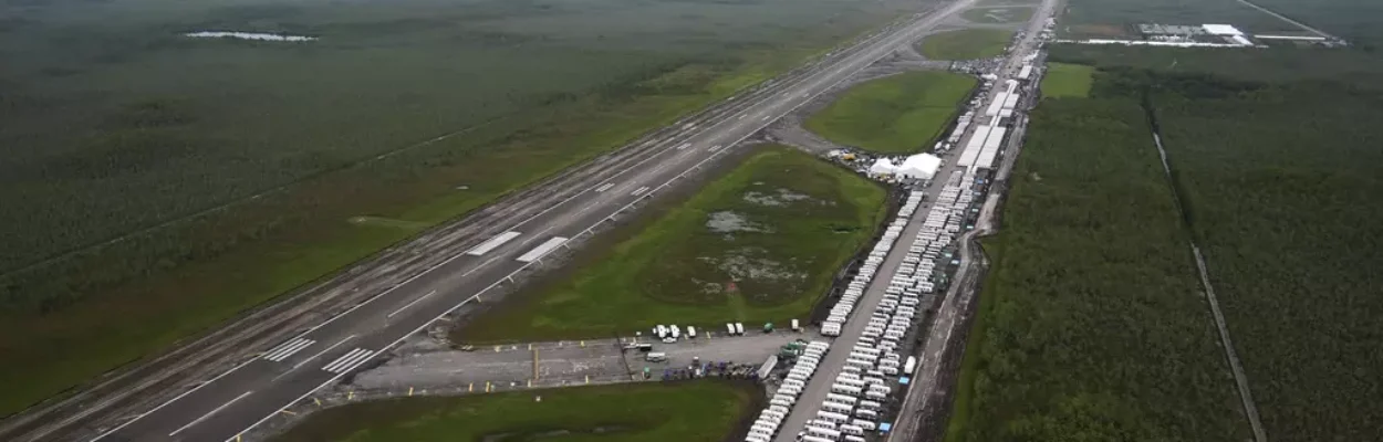 Aerial image of the detention facility dubbed "Alligator Alcatraz in the Everglades