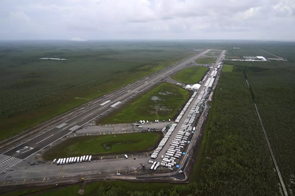Aerial image of the detention facility dubbed "Alligator Alcatraz in the Everglades
