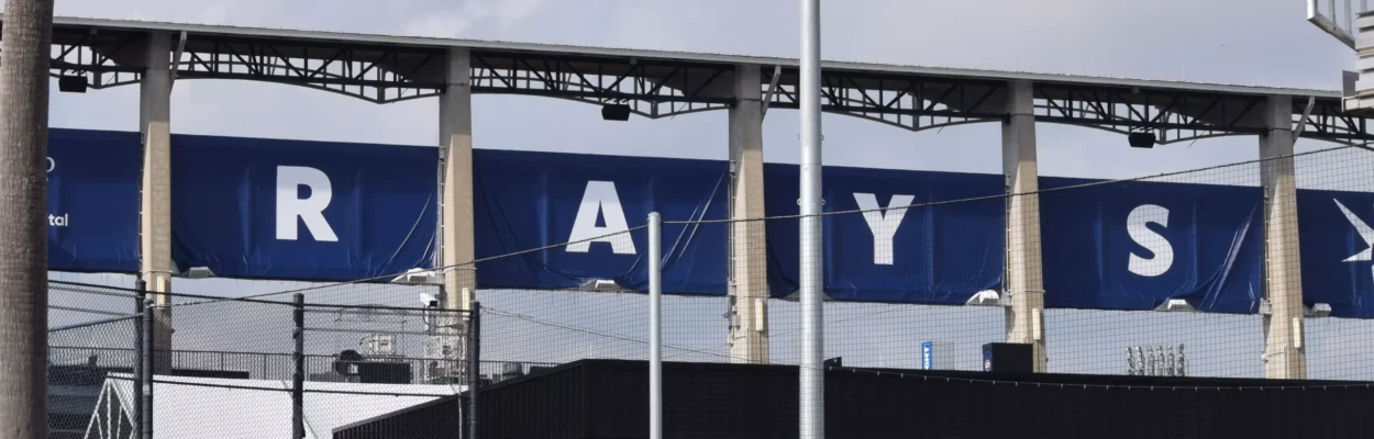 Letters across the top of a stadium spell RAYS