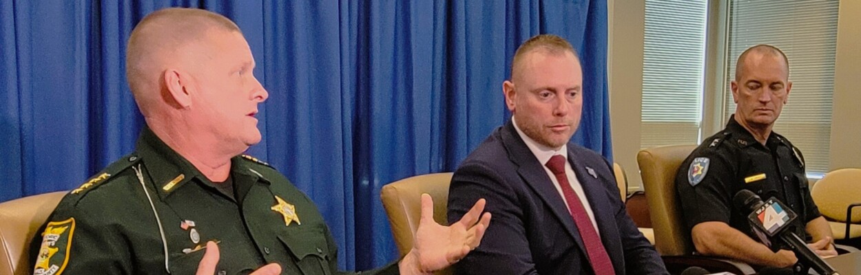 St. Johns County Sheriff Rob Hardwick, with FBI Jacksonville Special Agent in Charge Jason Carley and Duval County Public Schools Police Chief Jackson Short.