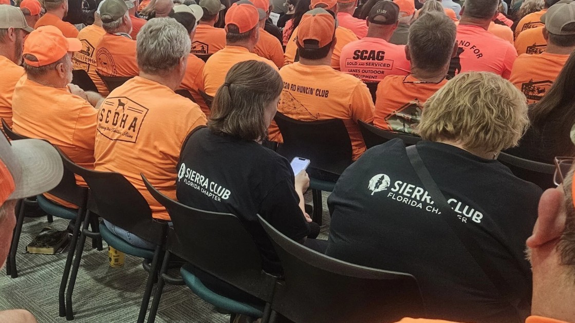 The crowd at a hearing regarding a bear hunt in Florida